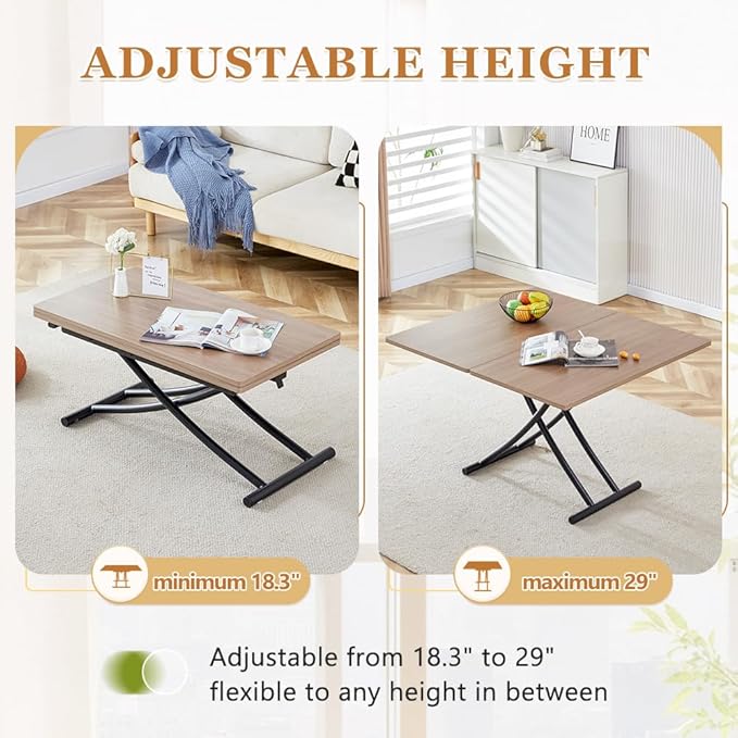 4 in 1 Folding Dining Table with Adjustable Lift Top & Wheels, Multi-Function Coffee Table to Dining Table for Apartments, Kitchens, Living Rooms, Scratch-Resistant & Easy Assembly