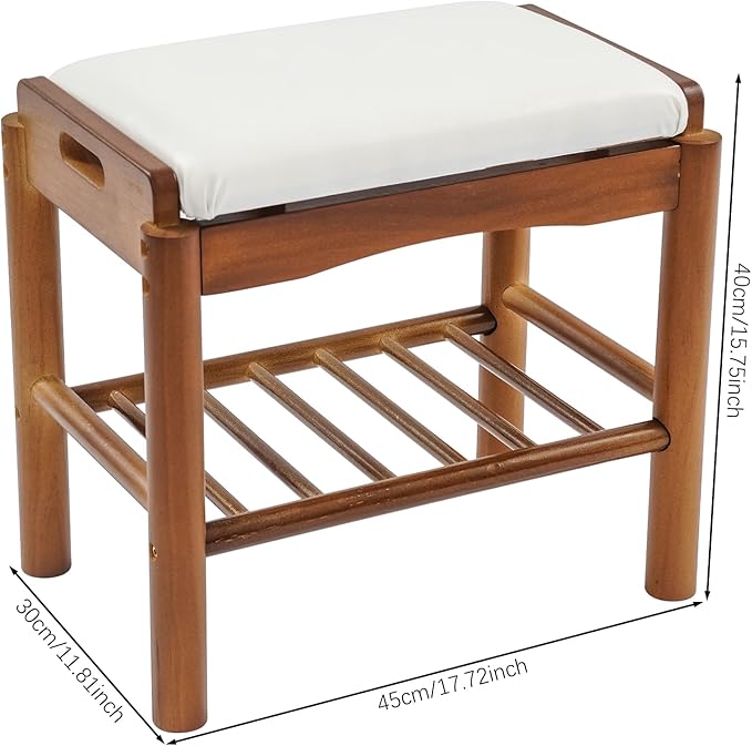 Eapmic Shoe Bench with Cushion, 2-Tier Bamboo Shoe Rack Bench, Entryway Shoe Storage Organizer with Compartment, Wooden Shoe Storage Bench for Hallway, Living Room, Closet, Bedroom (Walnut Color)