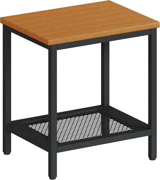 Outdoor Side Table with Storage, 2-Tier Patio End Tables Weather Resistant, Black Outdoor Accent Table,Small Side Table for Pool, Deck, Garden