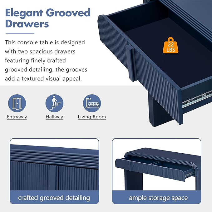 kevinplus 55'' Modern Console Table Sofa Table Entryway Table with 2 Drawers for Living Room, Contemporary Wood Console Table Sofa Table Sturdy Construction for Living Room, Blue