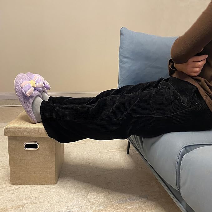 12 Inches Folding Ottoman with Storage Linen Fabric Foot Stool Storage Thick Sponge Padded Seat Ottoman for Bedroom Living Room(Beige)