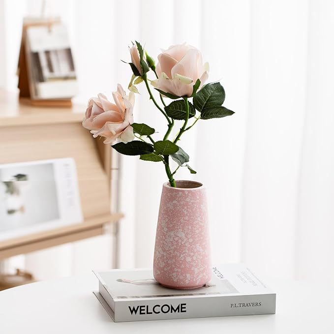 Pink Vase - 6" Pink Ceramic vase for Flower, Cute Modern Vases for Home Decor, Minimalist vases for Centerpieces, Living Room,Bedroom or Gift (Snowflake Pink, Small)