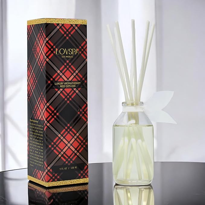 LOVSPA Reed Diffuser Set, Peppermint Bark Scented Oil Diffuser with Sticks, Home Fragrance Accessories for Bathroom Shelf Decor, Aroma Diffusers for Home or Office Desk, USA Made