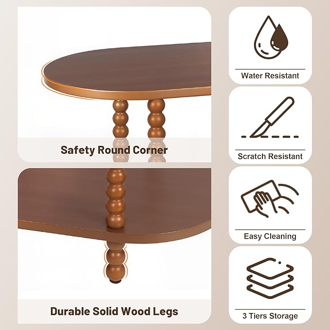 Sofa Table, 3-Tier Oval Narrow Side Table with Storage Shelves, Console Table for Entryway, Hallway, Living Room and Bedroom, Walnut