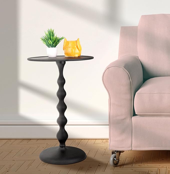 Alpha Living Home Round Metal End Tables for Living Room, Lightweight Metal Accent, Modern Side Table, Bedroom Nightstand, Small Coffee, Space-Saving, Easy Assembly 14.5" (Black)