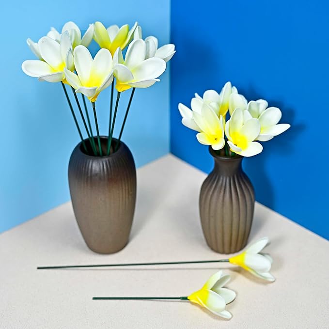 15pcs Gradient Yellow Flowers PU Real Touch Lifelike Hawaiian Artificial Flowers for DIY Wedding Bouquets White Bridal Shower Centerpieces Arrangements Party Tables Decorations