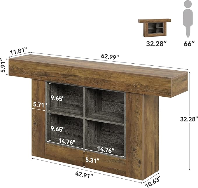 LITTLE TREE 63-Inch Farmhouse Console Table, Long Narrow Sofa Table with Storage, Entryway Table Behind Couch, Large Foyer Table for Living Room, Hallway (Vintage Brown)