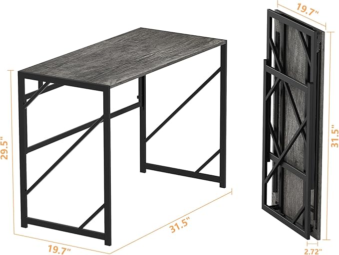 Elephance Folding Desk Writing Computer Desk for Home Office, No-Assembly Study Office Desk Foldable Table for Small Spaces