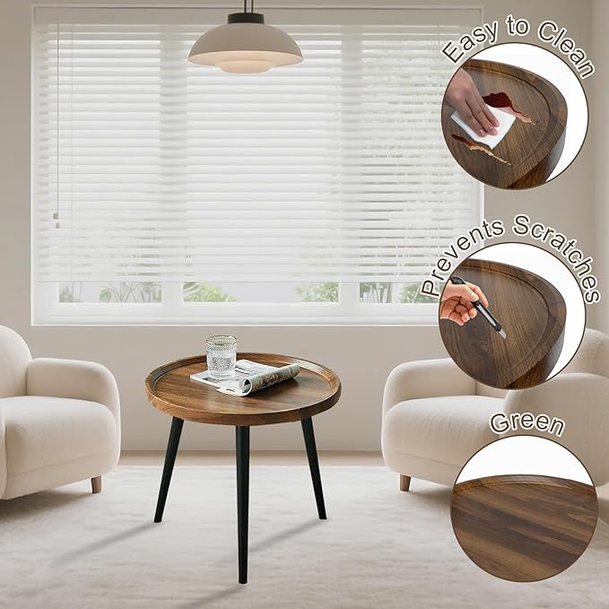 Jessie Small Round Coffee Tables,40x40x48cm Mid Century Modern Nesting Tables,Easy Assembly Circle Walnut Coffee Tables with Non-Slip Feet,Nesting Coffee Table for Living Room Balcony Yard