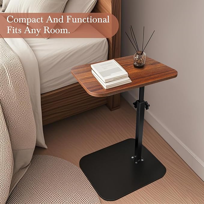 C Shaped Table, Sofa Armrest Tray End Table, Perfect for Couch, Bed, or Small Spaces（Walnut）
