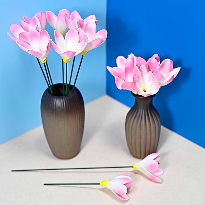 15pcs Pink Flowers PU Real Touch Lifelike Hawaiian Artificial Flowers for DIY Wedding Bouquets Pink Bridal Shower Centerpieces Arrangements Party Tables Decorations