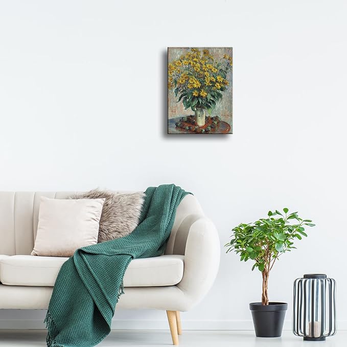 Wieco Art Canvas Print Wall Art Jerusalem Artichoke Flowers Still Life Art by Claude Monet Impressionism Art Print for Living Room Bedroom Home Kitchen Decorations