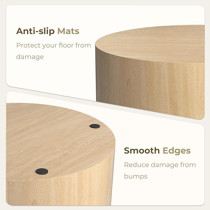 Nesting Coffee Table Set of 2, Round Yellow Nesting Table Modern Circle Coffee Tables Side End Tables for Small Spaces Living Room, Bedroom, Balcony, Office