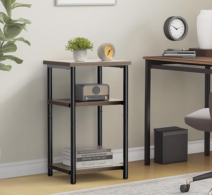 Sweetcrispy End Table 3-Tier, Small Side Table 1-Pack Nightstand with Storage Shelves & Adjustable Feet, for Small Spaces, Living Room, Sofa, Bedroom, Office, Grey