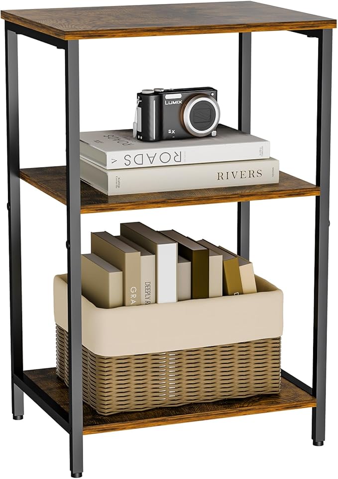 X-cosrack Side Table, Small End Table Record Player Stand with Storage, Vinyl Record Storage Night Stand for Living Room, Bedroom,Office(Patent Pending)(Rustic Brown and Classic Black)