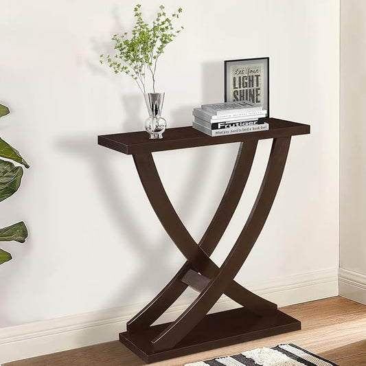 31" Small Console Table, Rustic Entryway Table with Curved Intersecting Legs, Wood Narrow Accent Sofa Table for Hallway, Entrance, Living Room, Small Space, Espresso