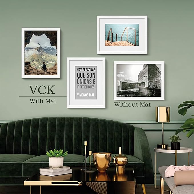 VCK 12x16 Picture Frame Set of 2 - White, Matted to 8x12 or 12x16 without Mat, Textured Exclusive Wooden Photo Frames with HD Glass, Wall Hanging
