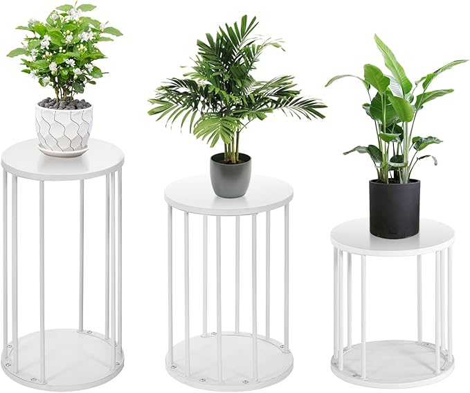 Plant Stand Indoor,small plant stool,Flower Pot Corner stand holder,Mid Century Heavy Duty Metal Tall Home Decor,Modern Round End Table,Small Rustic Display Stand for Living Room,Bedroom (White,3 Packs)