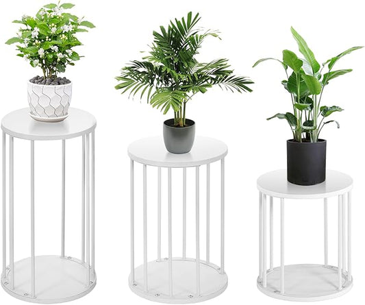 Plant Stand Indoor,small plant stool,Flower Pot Corner stand holder,Mid Century Heavy Duty Metal Tall Home Decor,Modern Round End Table,Small Rustic Display Stand for Living Room,Bedroom (White,3 Packs)