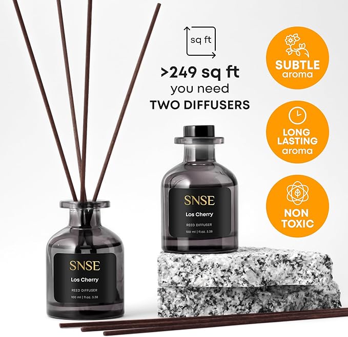 SNSE Los Cherry Reed Diffuser Set - Premium Reed Diffusers for Home with Diffuser Reeds, Luxurious Gift Aroma, Sophisticated Scent, Ideal for Relaxation, Elegant Home Fragrance
