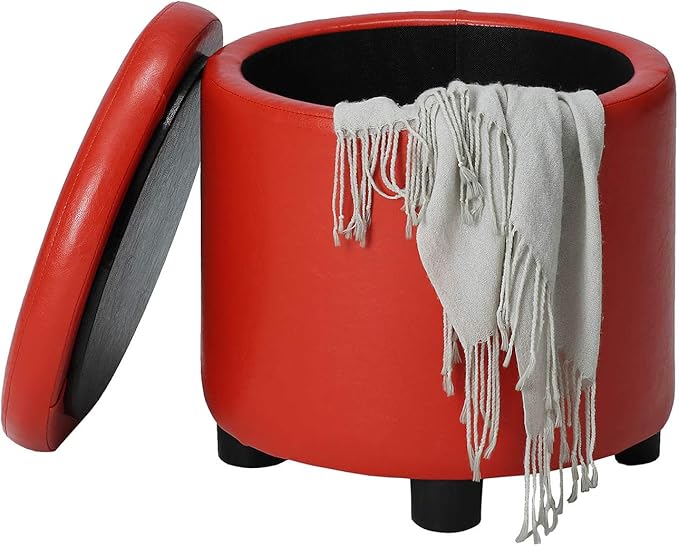 Designs4Comfort Round Accent Storage Ottoman with Reversible Tray Lid