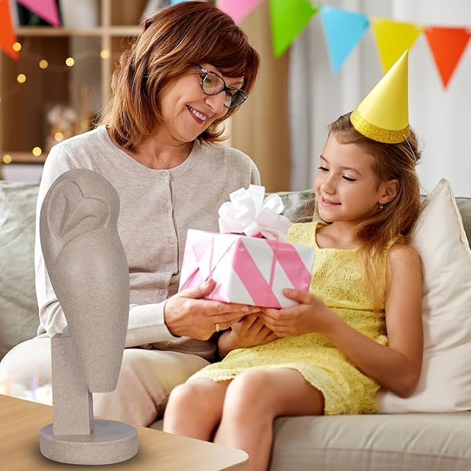 Owl Statue for Home Decor Accents, mid Century Modern Decor, Vintage Owl Figurines Gifts for Birds Lover, Handmade Vintage Sculptures for Living Room, Home, Office (Sandstone)