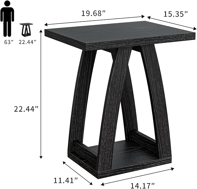 End Tables Living Room. Side Table Beside Sofa. Modern End Table for Living Room. Couch Side Table with Shelf. Black Wood Side Tables