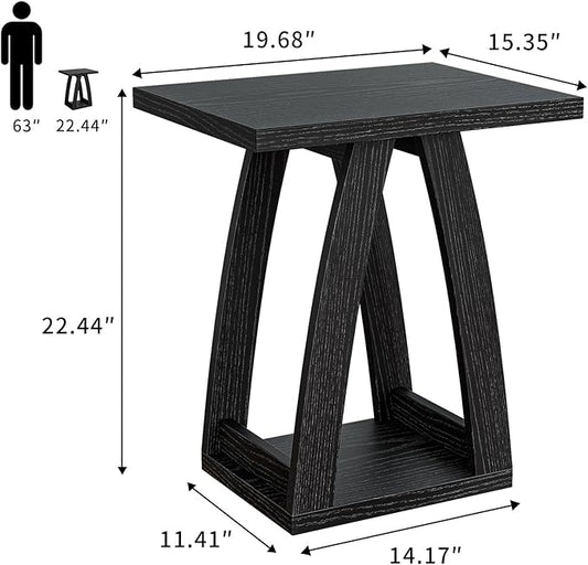 End Tables Living Room. Side Table Beside Sofa. Modern End Table for Living Room. Couch Side Table with Shelf. Black Wood Side Tables