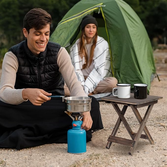 Small Patio Table, Folding Side Table, Accent Table, Wooden Top for Living Room, Bedroom (Square - Walnut - Set 2)