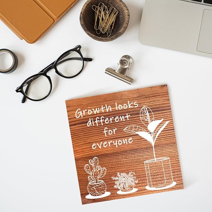 LVQHI Inspirational Wood Block Sign,Growth Looks Different for Everyone Plant Motivational Wooden Block Sign for Home Bedroom Office Desk Table Decor,Inspirational Cheer Up Gift for Coworker Burlywood