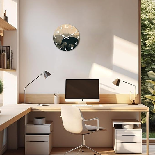 XFM 10 inch Elephant Wall Clock Silent Non-Ticking Clocks Forest Wildlife Wall Clocks Battery Operated Rustic Farmhouse Clock for Home Decor Living Room Kitchen Office