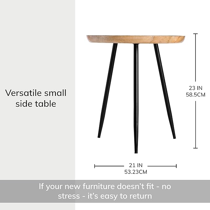 MH London Side Table - Dilan Tri Pin Small Table. Exclusively Designed Hand-Crafted Small Nightstand. Solid Wood Round End Table. Contemporary Accent Table for Bedrooms, Living Rooms and Home Office