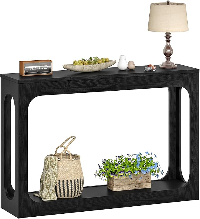 47.2" Long Console Table, Entryway Table, Hallway Table, 2-Tier Behind Couch Table, Corridor Decor Stand, Narrow Rectangular with Storage for Living Room, Entry, Hallway, Black MXG03BB