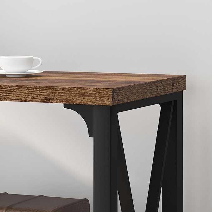 IBF Rustic Console Table for Entryway, Farmhouse Wood Sofa Table with Storage, Industrial Open Entry Table for Hallway, Modern Foyer Tables Behind Couch Shelf for Home Living Room, Rustic Brown, 55 In