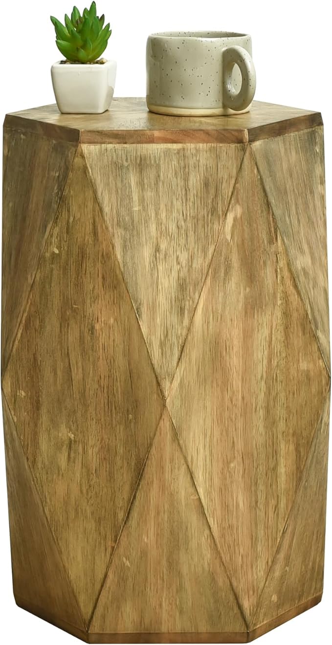 Round Side Table, Rustic Console Table, Gold Geometric End Tables Ideal for Couch Sofa Living Room or Bedroom Stand (Geometric Style)