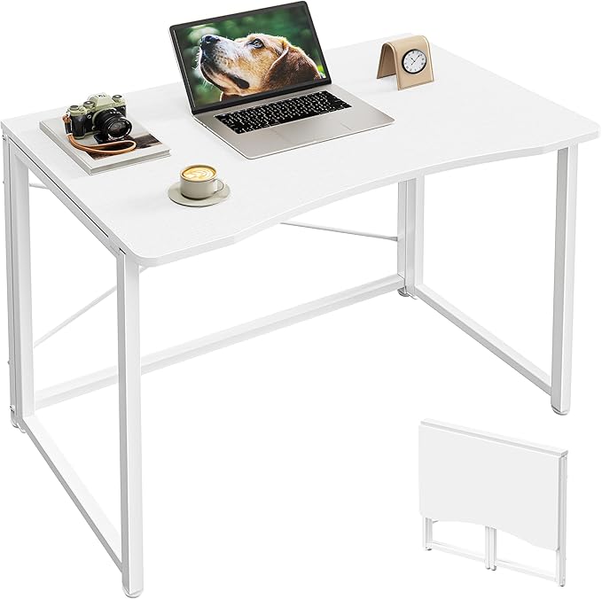 Huuger Folding Desk for Small Spaces, 31.5 Inch Foldable Computer Table, for Home Office, Study, Bedroom, Dorm, Space Saving, Small Writing Work Office Computer Desk, Easy to Fold, White