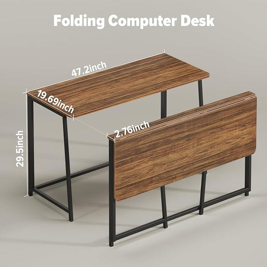 WOHOMO Folding Desk, 47.2" Foldable Computer Desk for Bedroom, Space Saving Computer Table Writing Workstation for Home Office, Easy Assembly, Walnut