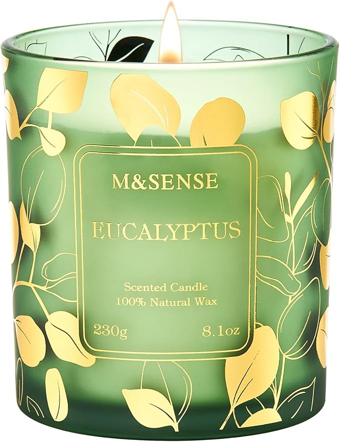 M&SENSE Eucalyptus Candles,Vegan Soy,8.1oz 42-Hour Slow Burning Time, Scented Candles for Relaxing Calming, Housewarming Gifts for Women & Men
