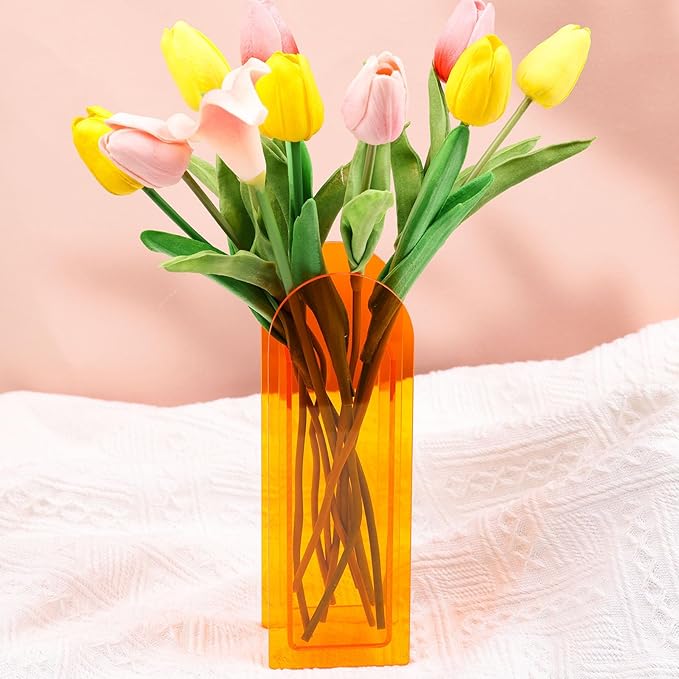 XMGZQ Acrylic Vase, Sunset Orange Arch, Modern Decorative Centerpiece for Home, Bedroom, Living Room Table, Ideal Gift for Wedding, Thanksgiving, House Warming, Anniversary