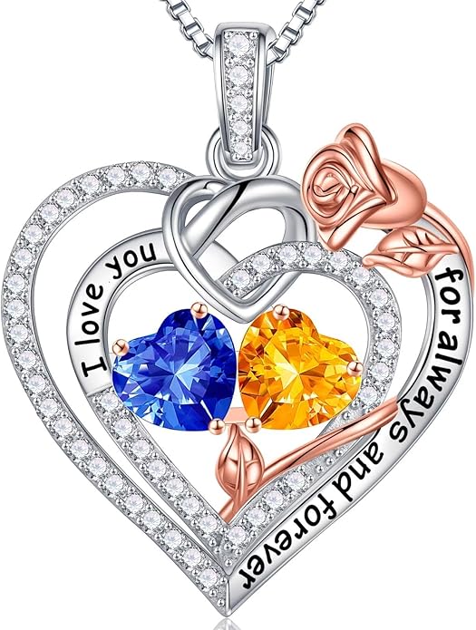 Iefil Christmas Gifts for Wife Women - 925 Sterling Silver Double Birthstone Necklace, Anniversary Birthday Gifts for Women, Jewelry Gift for Wife Girlfriend Mom Her