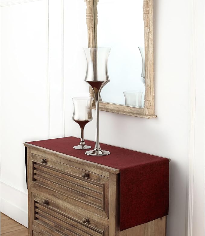Solino Home Linen Small Table Runner 60 Inches - Athena, 100% Pure Linen Red Garnet Table Runner 14 x 60 Inch Ideal for Dresser and Coffee Tables - Fall, Autumn, Thanksgiving, Christmas, Holiday