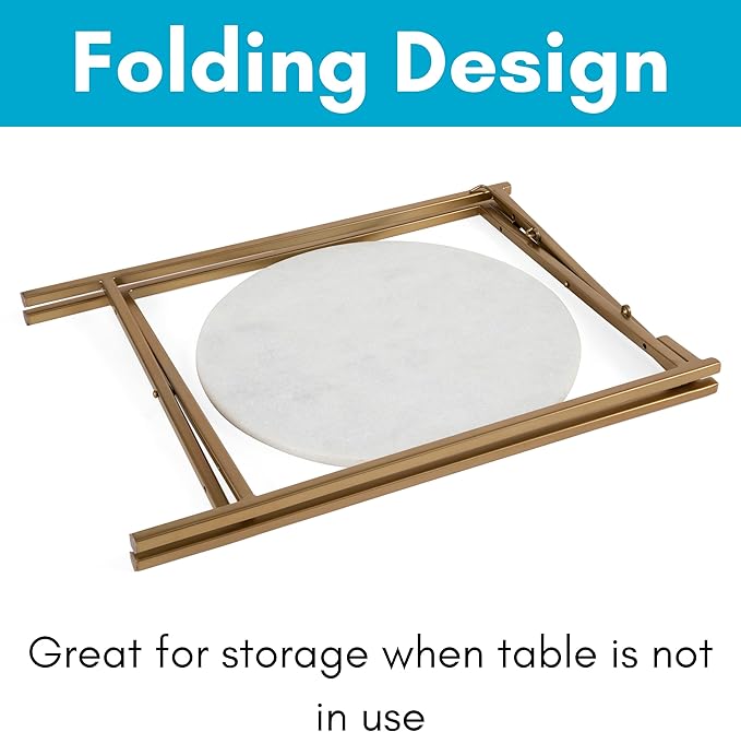 BIRDROCK HOME Folding Side Table with Marble Top - Metal Foldable Nightstand - Indoor Use Only - Bar Coffee Drinks Food Serving Tray - Decorative Modern End Accent (Marble Top with Gold Legs)