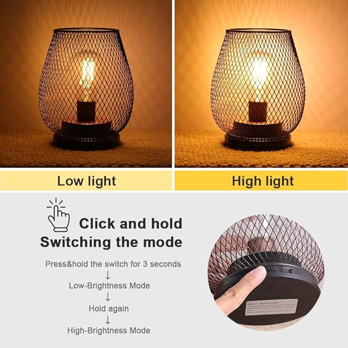 DECORKEY Set of 2 Rechargeable Lamp LED Table Lantern, Brown Metal Cage Cordless Lamps with LED Bulb，Vintage Decorative Outdoor Lantern for Weddings, Parties, Patio, Events for Indoors Shelf Decor