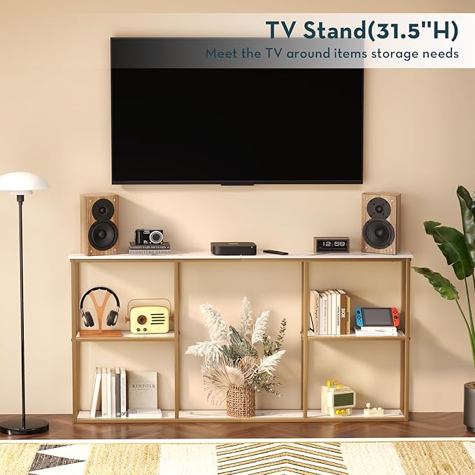 WOHOMO Gold Console Table,3-Tier Small Entryway Table for Hallway, Narrow Sofa Table Behind Couch for Living Room,Entrance(63 inch)