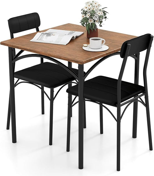 Giantex 3-Piece Dining Table Set, Square Kitchen Table with 2 Upholstered Armless Chairs, Padded Backrest, Metal Frame, Space-Saving Dinette Set for Small Spaces, Living Room, Dining Room