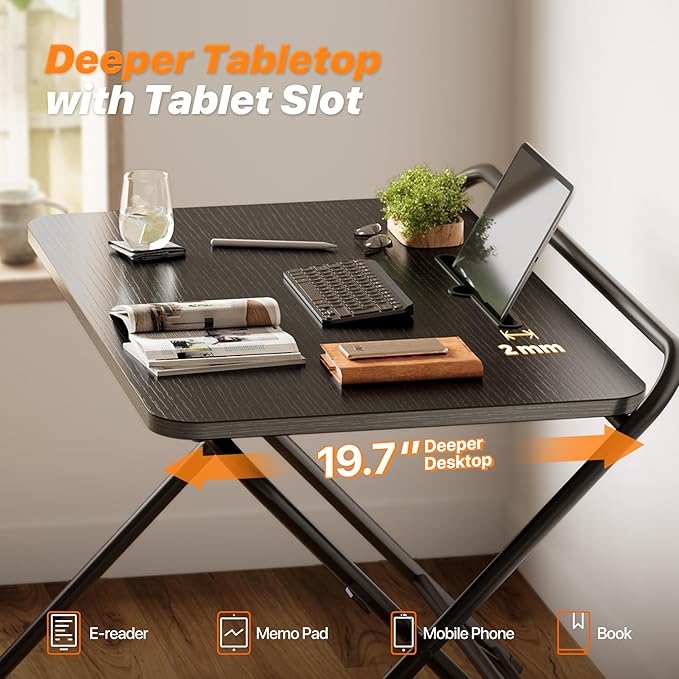 Huuger Folding Desk with 3-Level Adjustable Height and Tablet Slot, 32 Inch Foldable Computer Desk for Small Spaces, Space Saving, Writing Work Table for Home Office, Bedroom, Study, Black