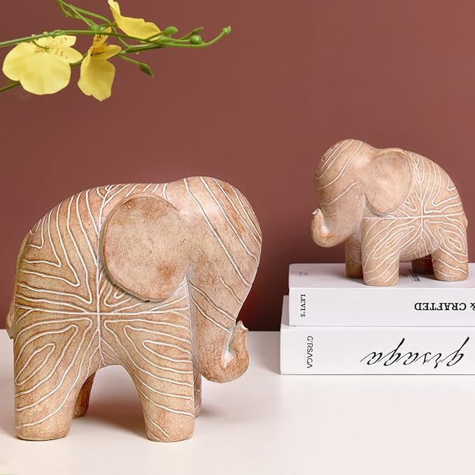 Elephant Statue, African Animal Decor, Wooden Elephant Gift for Women, Boho Decor for Living Room, Shelf, Office（1Pack, Big）