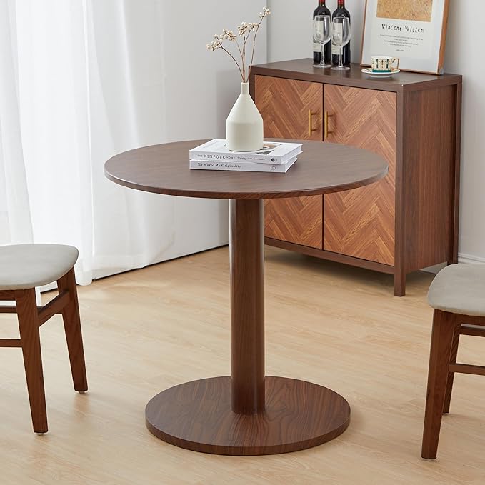 Round Dining Table, Circle Dining Table for 2-4 31.5 in, Modern Farmhouse Dinner Table Breakfast Tulip Table, for Kitchen/Small Space/Little Nook - Walnut