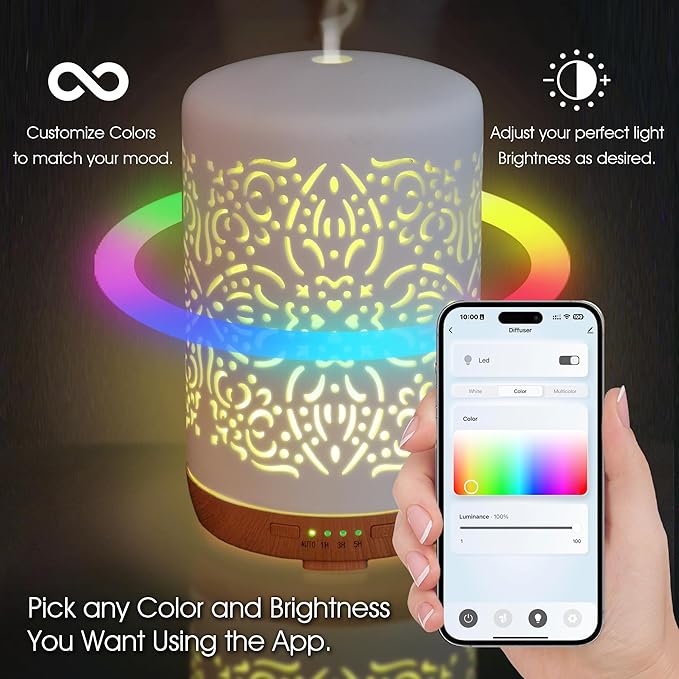 Earnest Living Smart WiFi Essential Oil Diffuser White Ceramic Diffuser 250 ml with Alexa App Phone Control LED and Auto Off Office Humidifier Aromatherapy Diffusers for Essential Oils