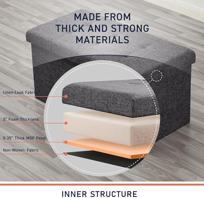 Ornavo Home 30 Inch Folding Storage Ottoman with Storage Bench, Large Storage Ottoman Bench, Storage Chest, Foot Rest Stool, Bedroom Bench with Storage - (Dark Gray)